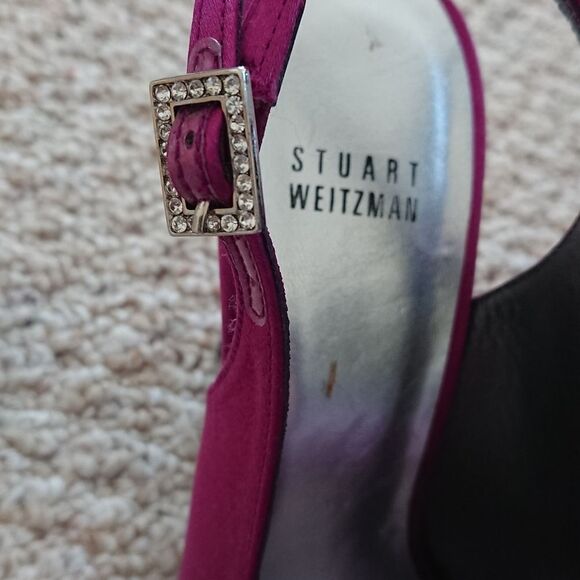 Stuart Weitzman pretty purple satin sweet bow heels size: 7.5 M - Picture 6 of 7